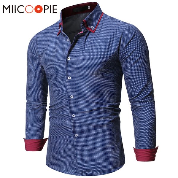 

new polka dot printed mens dress shirts business casual button up slim fit men shirt long sleeve kerst blouse heren, White;black
