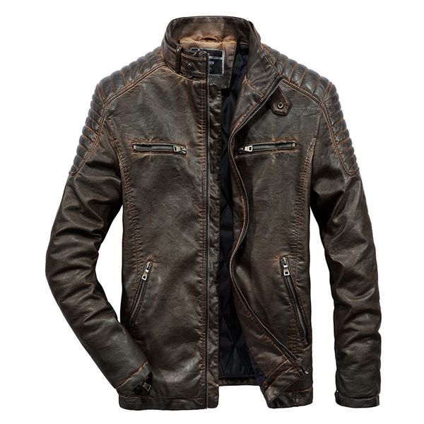 

aboorun mens vintage leather jacket motorcycle biker thicken pu leather jacket casual outwear for male r2667, Black