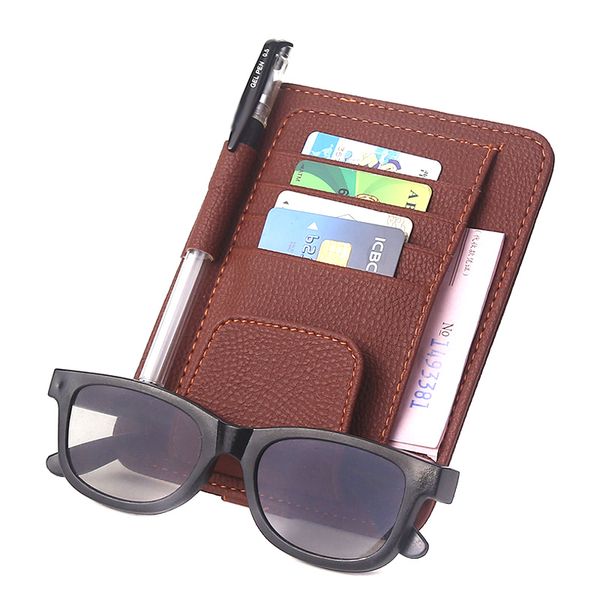 

car sun visor glasses holder clip pack pu leather id storage bag m8617