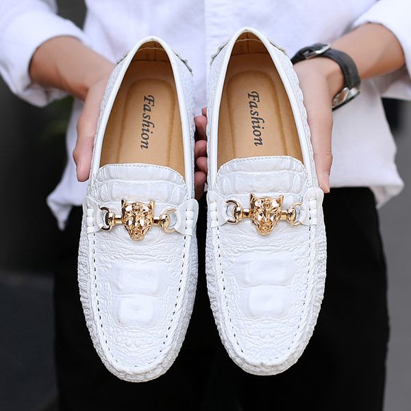 

new men's casual shoes leather moccasin crocodile shoes flat sailing leather fashion men's casual mens, Black