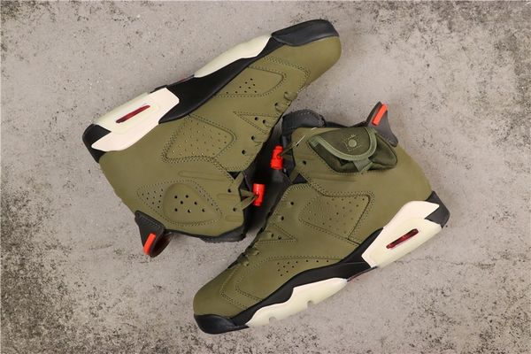 

2019 new arrival 6s travis scott olive green leather men outdoor shoes men sneakers size 7-13 with box