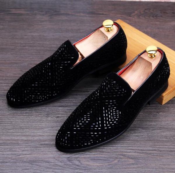 

mens designer loafers flat leather shoes rhinestone fashion mens loafers dress shoes slip on casual diamond pointed shoes,size38-45nx4, Black