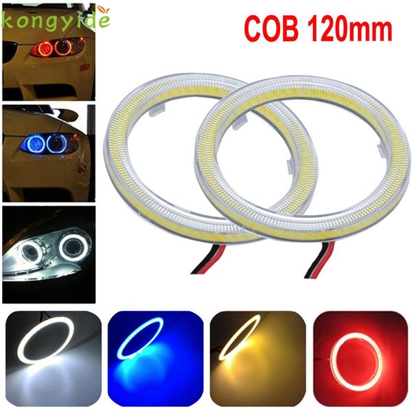 

2pcs white 120mm cob led angel eyes headlight halo ring warning lamps with cover