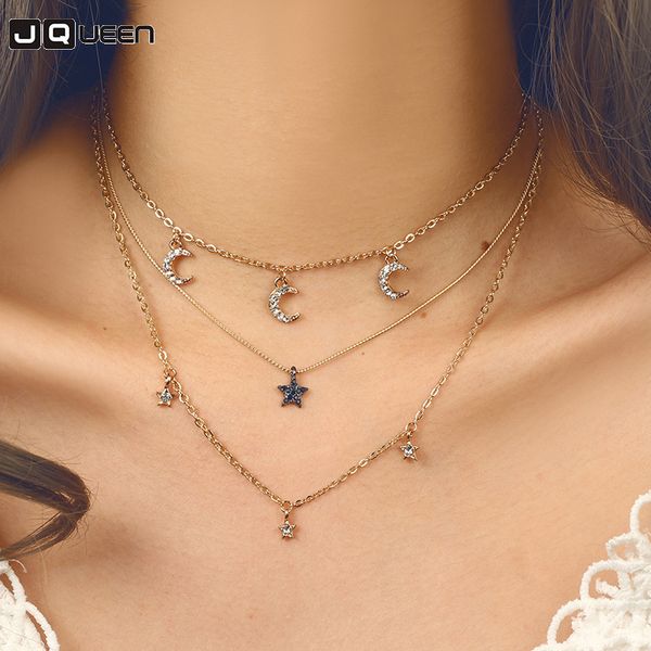 

trendy simple moon star charm choker necklace for women gold color multi layer romantic wedding necklaces jewelry, Silver