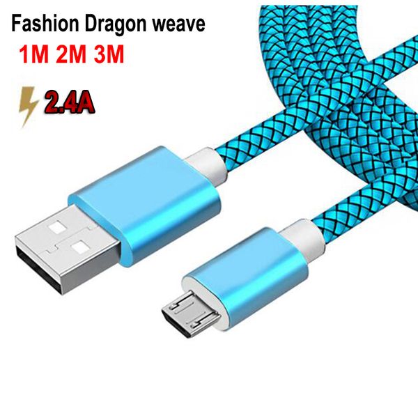 

1m 3ft 2.4a fast data sync charging cable micro usb type c line for samsung huawei lg android micro usb mobile phone cables