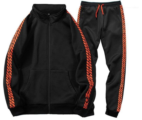 

mens 2pcs set pullover jacket casual sports suits mens colors panelled designer tracksuits hoodies pencil pants fashion, Gray