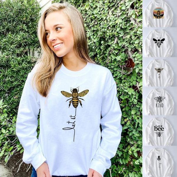 

fashion honeybee women men sweatshirt let it bee graphic bee kind female aesthetics vintage korean harajuku kawaii pullovers, Black