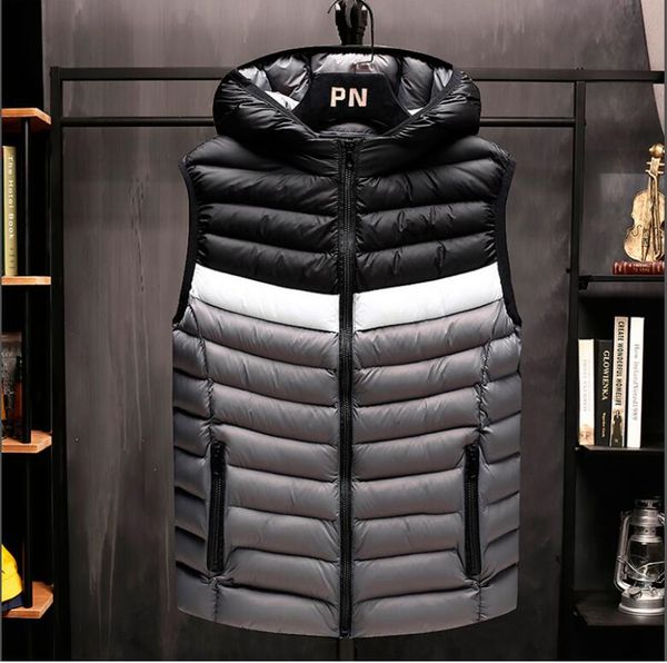 

2019 men new fa9326 autumn brand warm sleeveless duck down cotton jacket men winter waistcoat men's vest fashion casual coats mens, Black;white