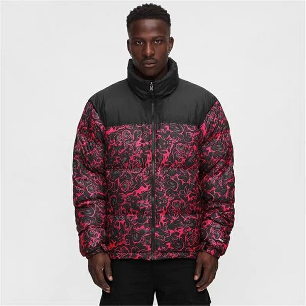 

rose print down jacket for both men and women fashion padded down jacket jacket can be hidden hat, Black
