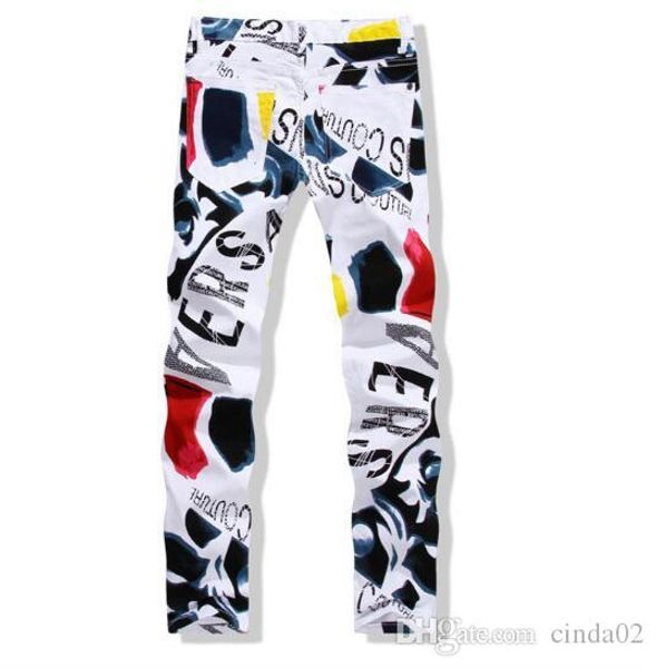 

mens denim pants autumn new man casual pants fashion 3d painted jeans white skinny cotton trousers vaqueros hombre, Blue