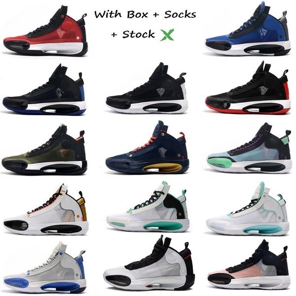 

stock x 34s men basketball shoes jumpman 34 eclipse blue white chicago men trainer athletic sports designer retro sneakers