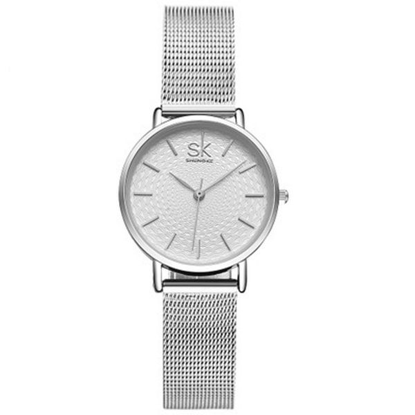 

super slim sliver mesh stainless steel watches women casual clock ladies wrist watch lady &1, Slivery;brown