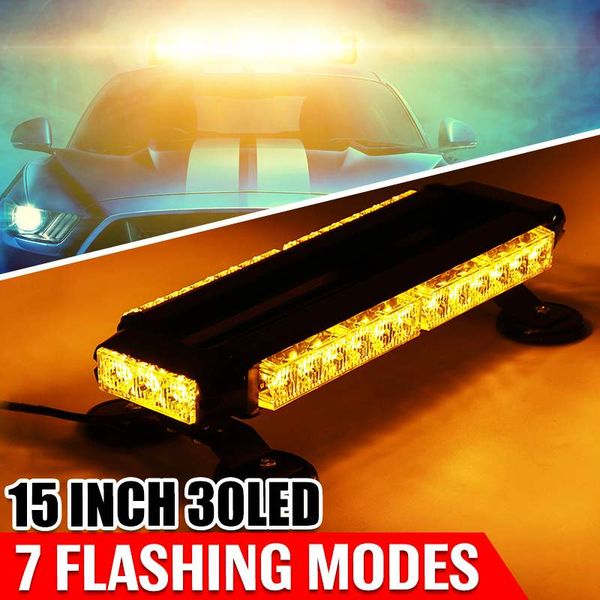 

12v 30w car led roof strobe light bar emergency signal warning flash amber magnetic 7 modes universal