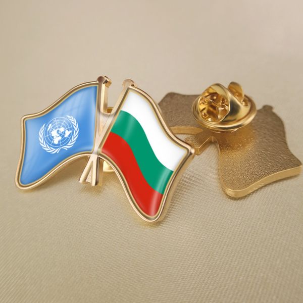 

united nations and crossed double friendship flags lapel pins, Gray