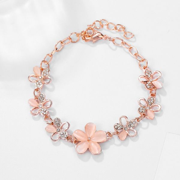 

women girls bracelet bangle vintage snowflake flower pink cherry blossoms rhinestone inlaid bracelet lxh, White