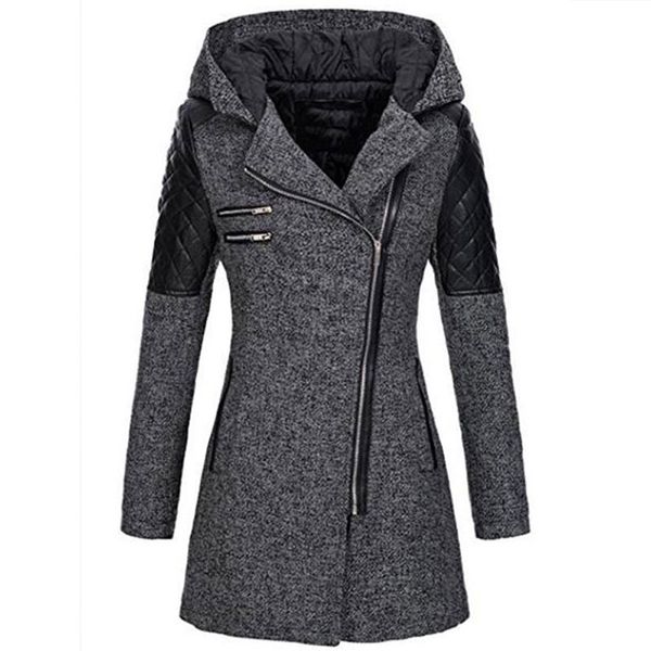 

womail women winter hooded coat autumn zipper slim outerwear spring fashion patchwork black female warm windproof overcoats f706, Black;brown