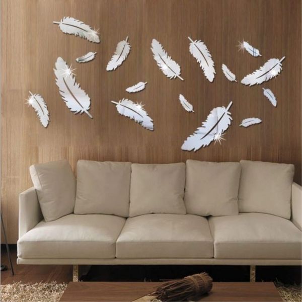 

diy mirror wall sticker 8 pcs/set feather 3d wall sticker decor art stickers for kids room decoration home bedroom decor