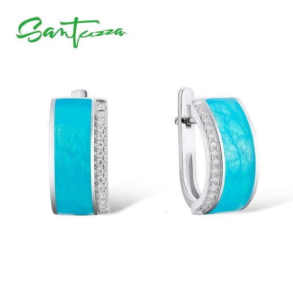 

santuzza silver earrings for women genuine 925 sterling silver blue enamel veins sparkling white cz simple fine jewelry handmade cj191201, Golden
