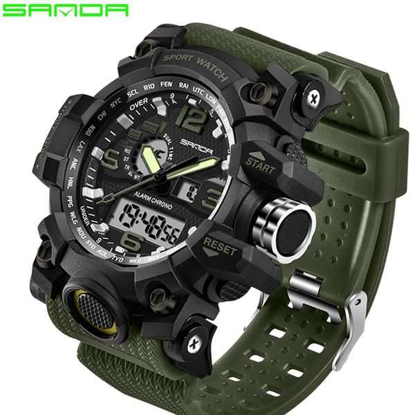 

sanda sport men's watch waterproof led digital wristwatch brand diving male alarm clock relogio masculino 742, Slivery;brown