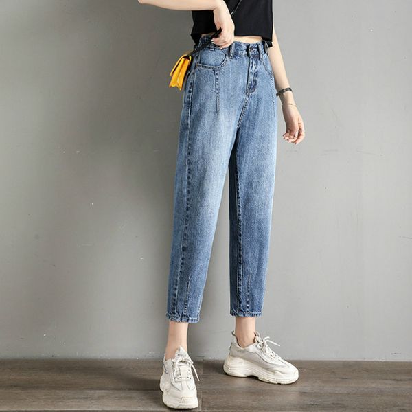 

elastic high waist jeans boyfriend harem pants blue slim ankle length women jeans loose female skinny pencil trousers