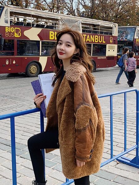 

овечьей шерсти пальто женщина 2019 зима сыпучие пальто один сыпучие длинный фонд сгущаться теплая зима хлопка утепленная куртка женщин, Black