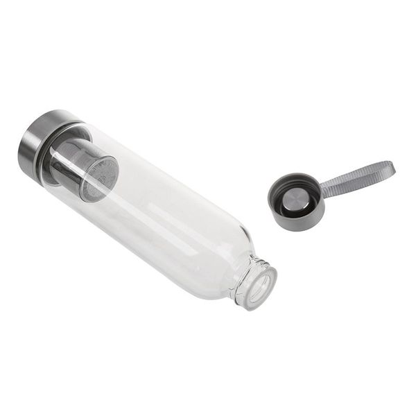 

glass sport water bottle with tea filter infuser protective bag 550ml