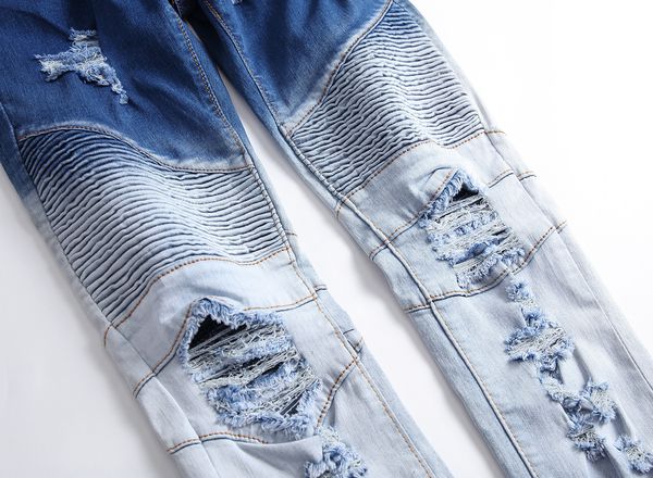 

2018 casual style ripped pants leggings zipper spring mens jeans skinny jeans for mens double color broken hole mid waist, Blue