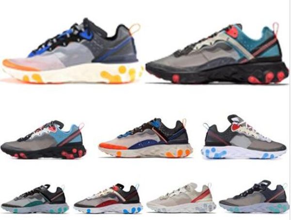 

react element 87 55 running shoes static for men women moss sail triple black white taped seams blue fashion mens trainers sports sneaker