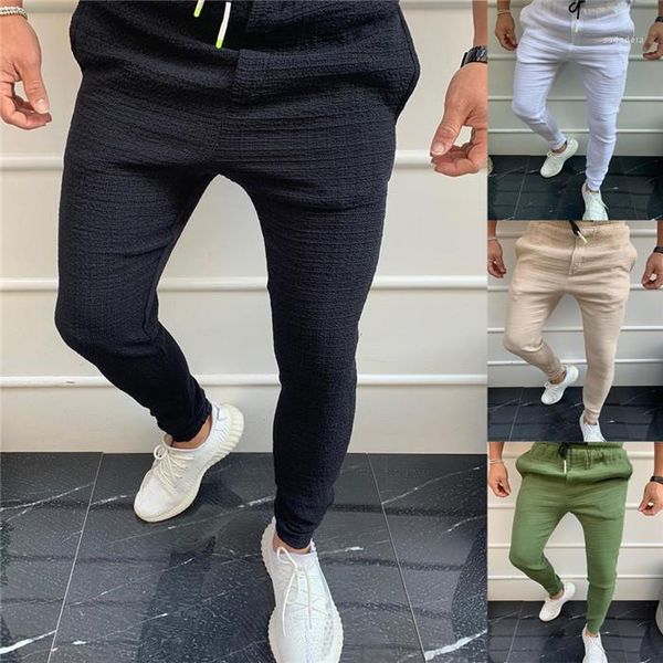 

pencil pants casual solid color mid waist sport pants male designer trousers mens lace up, Black