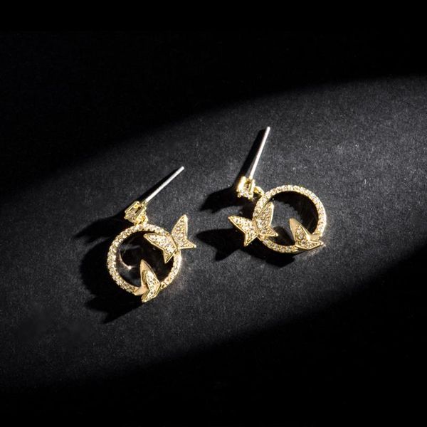 

2020 new korean fashion delicate butterfly earrings temperament personality simple cubic zirconia earrings elegant jewelry, Silver