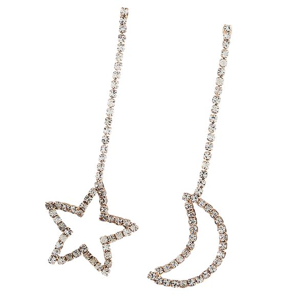 

moon star drop earrings rhinestone paved punk earrings for women girls, Golden