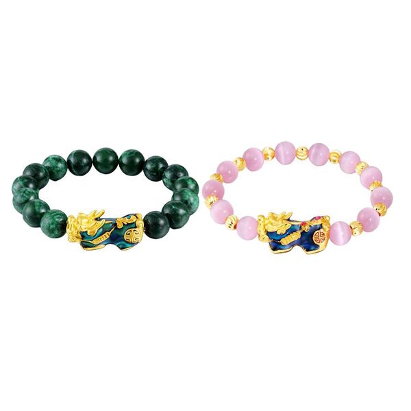 

2pcs chinese feng shui obsidian bead pixiu charms bracelet good luck jewelry, Golden;silver