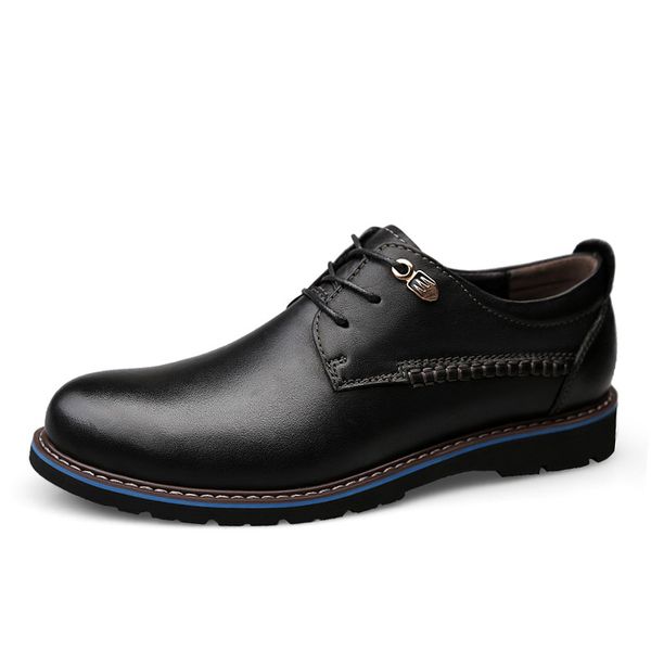 

men casual shoes leather men shoes flats men sneakers genuine leather business spring autumn, Black