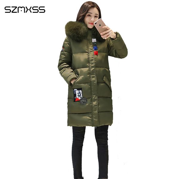 

2018 new winter coat women slim fashion patch pocket cotton jacket casual thick parka ropa mujer invierno, Tan;black