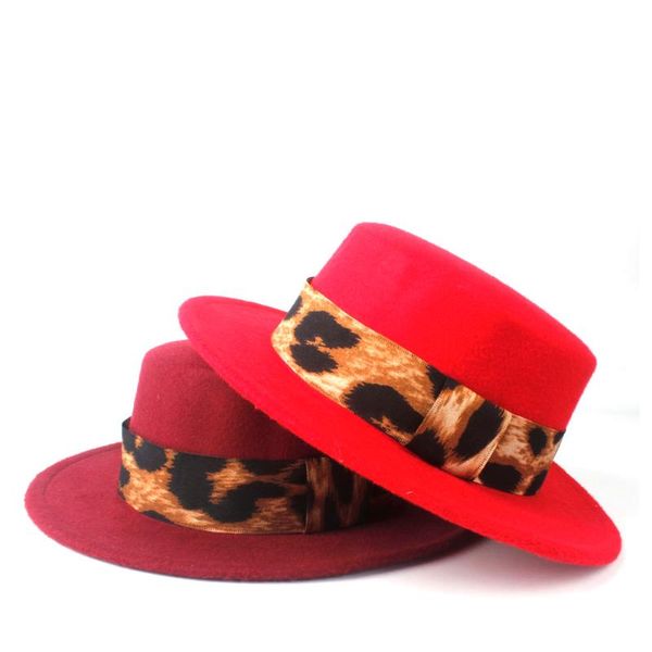 

2020 men women wool flat hat wide brim fedora hat boater leopard ribbon for gentleman fascinator pork pie, Blue;gray