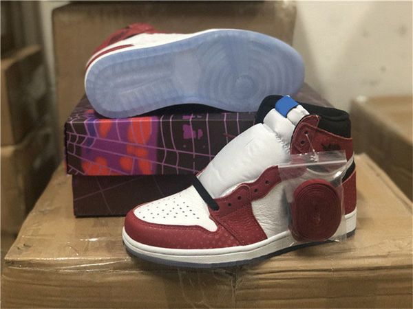 

2020 air authentic 1 high spider man origin story retro (special box) gym red 1s men basketball shoes sneakers p blue 555088-602, Black