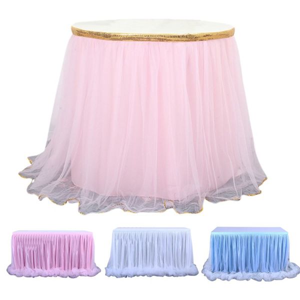 

6ft candy color tablecloth tulle table skirt for rectangle round desk ruffles tutu tableware wedding birthday party decoration
