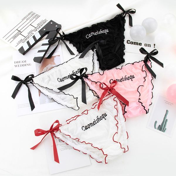 

adjustable bandage women panties girl lace briefs letter print ladies cotton panty female bow low-rise underwear l0103, Black;pink