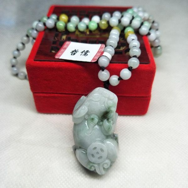 

zhe ru jewelry pure natural jadeite green beast pixou pendant tricolor jade bead necklace send a-level national certificate, Silver