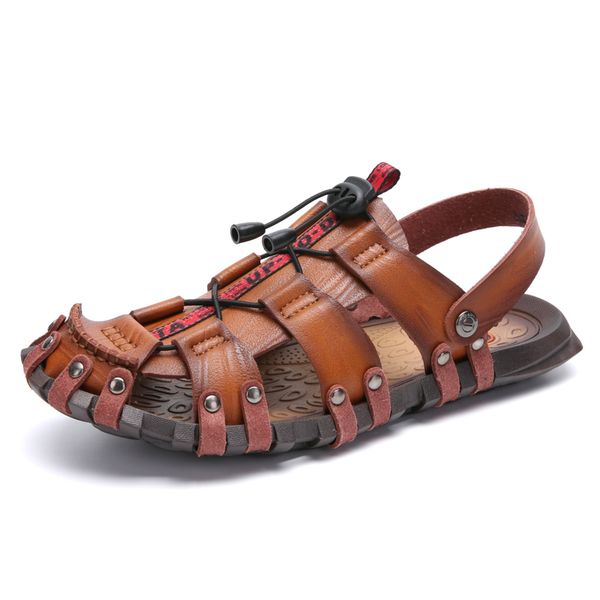

2019 new men's sandals&slipers dual purpose outdoor beach comfortable leather big size soft four kind of color big size, Black