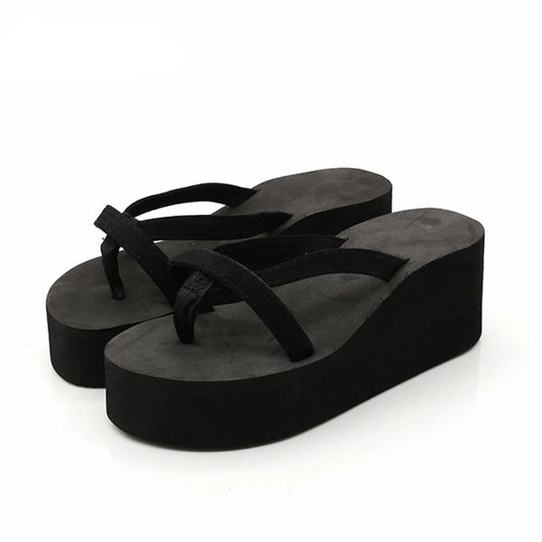 

platform sandals women high heel summer shoes fashion straped slippers beach flip flops solid slides women, Black