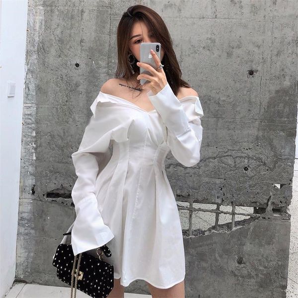 

long-sleeved shirt temperament new waist slimming dress fashion fashion womens 2020 small fragrance autumn style, White;black