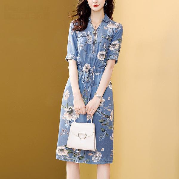 

elegant perfect designer female floral cowboy dress thin section new easing fair maiden temperament show the drape thin waist skirt nice