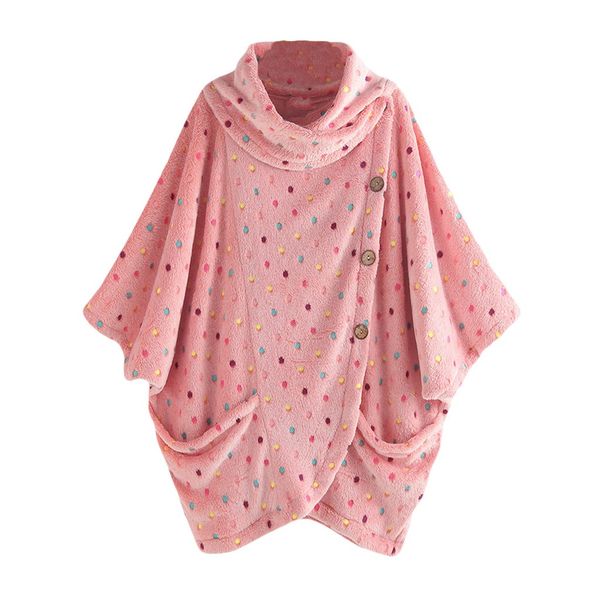 

women casual polka dot print long sleeve plush loose hoodies fashion ladies o-neck sweatshirt elegant streetwear mujer, Black