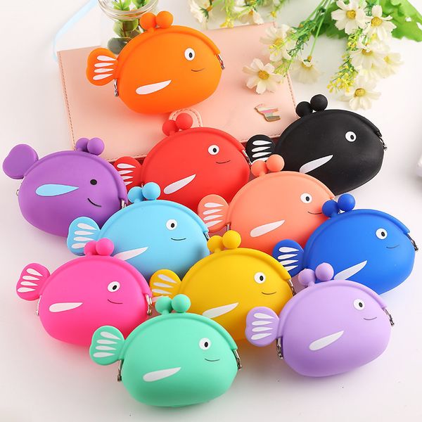 

fashion coin purse cute kawaii cartoon fish animal pouch women girls small wallet soft silicone bluetooth earphone bag kid gift, White