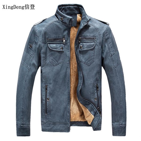 

xingdeng winter thicken vintage wash leather mens jackets warm casual fashion coats pu leather male cashmere moto outerwear, Black;brown