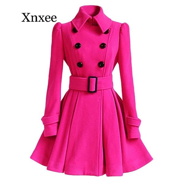 

зима теплая женщины куртки пальто шерстяное пальто отложной воротник тонкий trench куртка пояс шинель элегантный outwear женский, Black