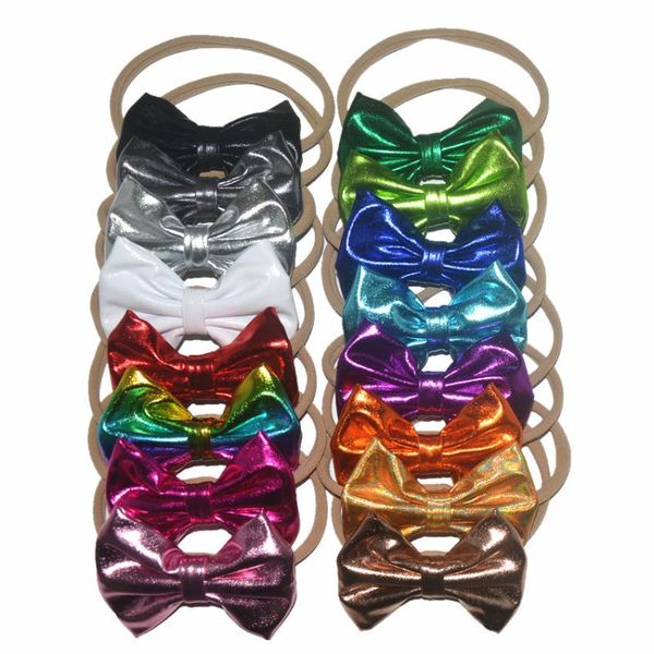 

50pcs/lot glitter bow headband 4inch girls hair bow with nylon headband newborn girls hair accessories, Slivery;white