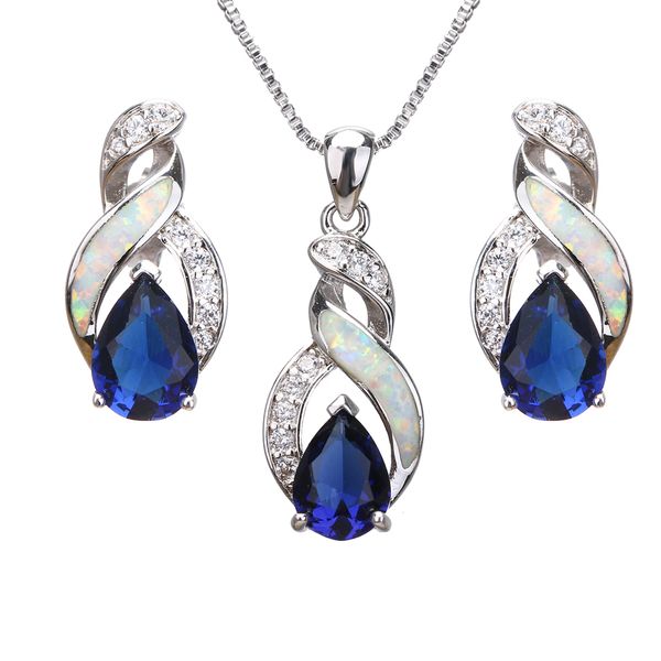 

hermosa natural fire белый опал sapphiree стерлингового серебра 925 серьги подвески ожерелье ювелирные наборы для женщин js3, Silver