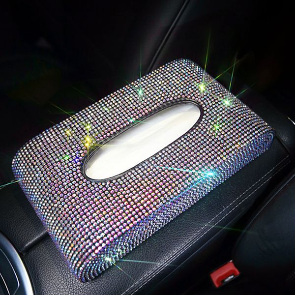

full diamond crystal auto car trunk tissue box pu leather removable tissue box